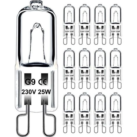 G9 25W 230V Dimmbare Warmweiße Glühbirne, G9 Halogenlampe 300°C Toleranz, G9 Ofenlampe für Mikrowellen, Herde und Deckenleuchten, 12er-Pack [Energieklasse G]