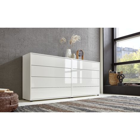 BMG Möbel Sideboard »Mailand Set 1« (Kommode Schubladenkommode Anrichte), mit weiß lackierten Hochglanzfronten und hochwertigen push-to-open Beschlägen