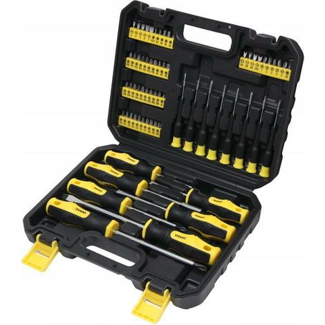 WMC Jeu d'outils de tournevis et embouts de 65 pièces dans une mallette en plastique de. Utilisation polyvalente pour le bricolage, l'assemblage de meubles et les travaux automobiles de.