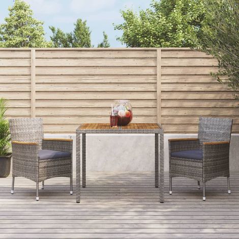 3-tlg. Garten-Essgruppe mit Kissen Grau Poly Rattan (1/5)