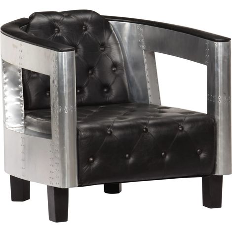 Fauteuil Relax de luxe- Fauteuil en style d'aviation Noir Cuir véritable pour salon -BV13164 (1/5)