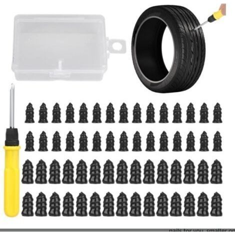 Pack of 60 Tire Puncture Repair Kit, Car Tire Repair Kit, Car Tire Studs, Vacuum Tire Rubber Nail with Cross Screwdriver, for Motorcycle, Truck, Bike (30S+30L) (1/4)
