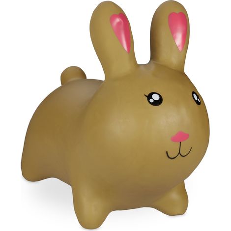 Relaxdays Conejo Saltarín Hinchable, Juguete Conejito Saltador, Hinchador, Desde 3 Años, sin BPA, Infantil, Marrón Claro