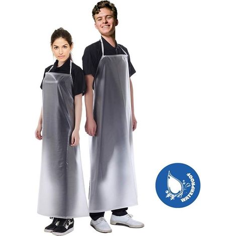 Die wasserdichte, transparente PVC-Kunststoffschürze hält Sie sauber und trocken beim Geschirrspülen, Kochen, Arbeiten im Labor, Schlachten oder Hundefrisieren. (1/5)
