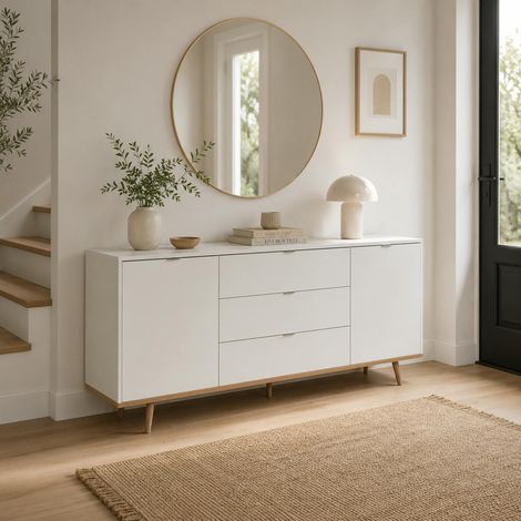 Buffet scandinave blanc 2 portes 3 tiroirs ALVA (1/5)