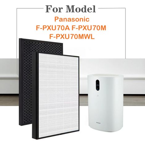 Filtre HEPA et filtre à charbon actif de rechange (HEPA et charbon actif) compatibles avec les purificateurs d'air Panasonic F-PXU70A, F-PXU70M et F-PXU70MWL. (1/4)