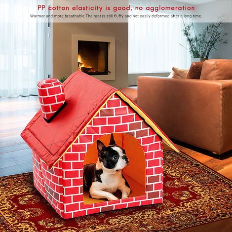 Niche pour chien et chat en brique rouge, portable, maison douillette et chaude pour chiot et chaton, lit pour animal de compagnie (1/4)