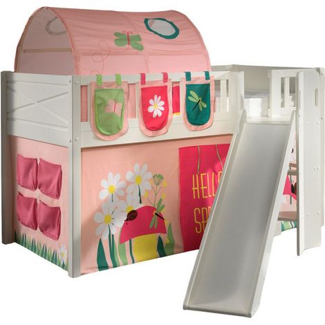 Lit Enfant Toboggan, Tente, Tunnel & 3 Pochettes "Scott Spring" 90x200cm Blanc (1/5)