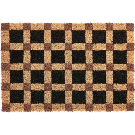Paillasson en Fibre de Coco 60 x 90 cm Antidérapant Dessous en PVC Motif à Carreaux Beige et Noir Villasis (1/5)