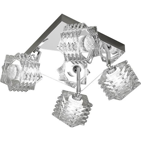 Plafoniera Contemporanea Rubik Metallo Cromo Diffusore Cristallo 4 Luci G9 (1/3)