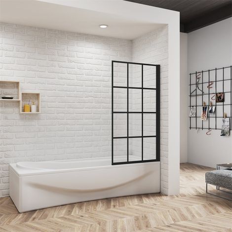 80x140cm Drehwand mit Gitter Glastrenwand Duschabtrennung auf Badewanne (1/5)