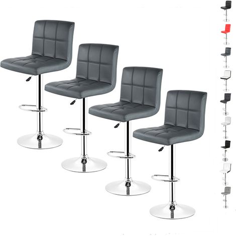 Hofuton Lot de 4 tabourets de bar, hauteur réglable et rotation à 360°, gris (1/5)