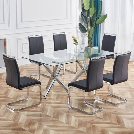 Set di 4 sedie da pranzo HAVRYA nere con base a sbalzo cromata (1/5)