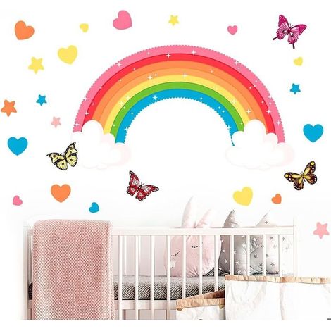 Stickers Muraux Arc en Ciel Autocollant Mural Papillons Nuage Étoile Décoration Murale Chambre Enfants Bébé Pépinière Salon (1/5)