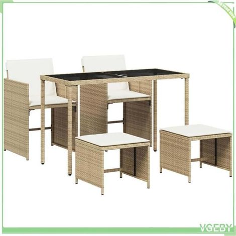 Ensemble à manger de jardin - FAFEICY - 365083 - Beige - 5 pièces poly rotin - Rangement compact - Coussins lavables (1/5)