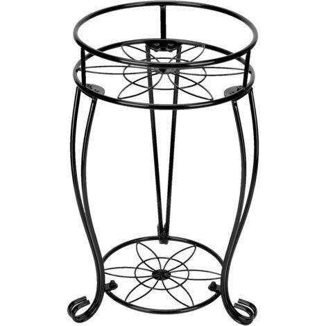 Support de jardin pour balcon, terrasse, porche, étagère ronde pour plantes, 2 étagères en métal, support de conteneur en métal, support de 49,3 cm, étagère intérieure en fil métallique pour brosse de (1/5)