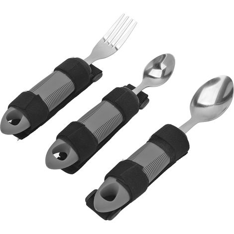 Ensemble de 3 couverts adaptés pour personnes âgées, adultes souffrant d'arthrite ou de handicap, avec ou sans faiblesse des mains : fourchette et cuillère lestées. (1/5)