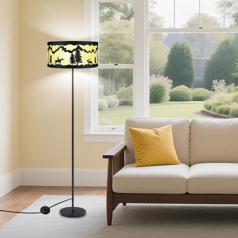 Rustikale Wohnzimmer-Stehlampe, LED-Stehlampe, Schwarz mit pergamentfarbenem Schirm, 155 cm hohe dekorative Eckleuchte mit Kabel für Büro- und Arbeitsplatzbeleuchtung (1/5)