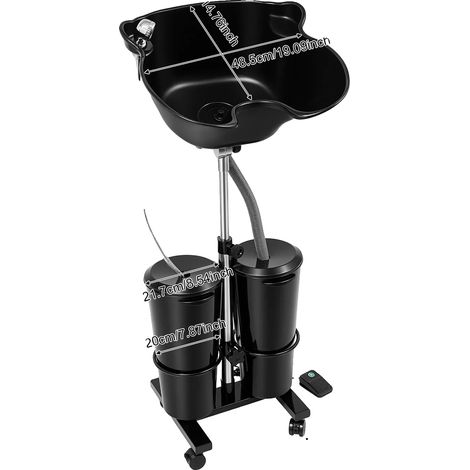 Bassin à shampooing, hauteur réglable, design à double seau, Noir (1/2)