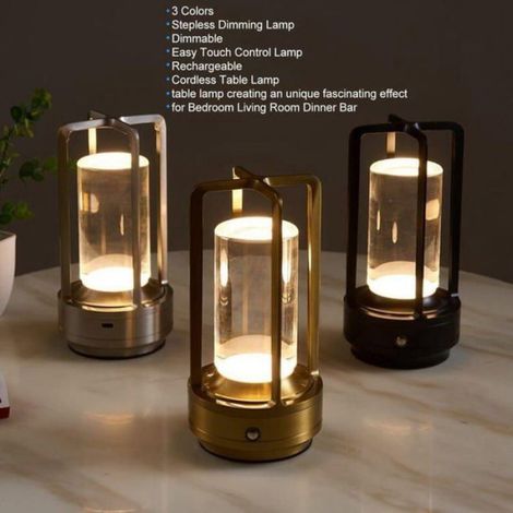 Lampe de table sans fil - - LED rechargeable - 2000 mAh - 3 températures & variateur tactile - Charge USB-C (1/4)