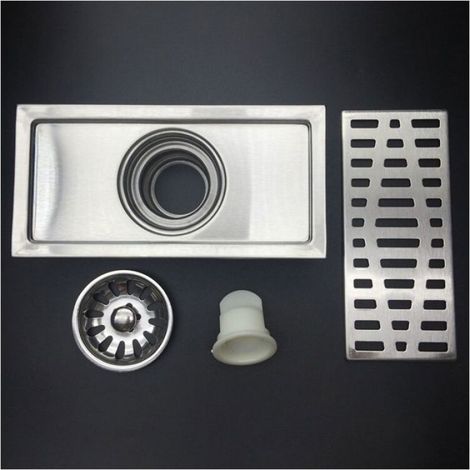 Siphon de sol rectangulaire 200 x 100 mm, avec couvercle amovible, en acier inoxydable, pour salle de bain et cuisine (1/4)