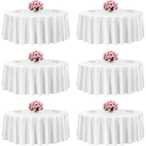 VEVOR Nappe ronde blanche, 3048 mm, couverture de table en polyester, lot de 6, resistante aux taches et aux plis, lavable en machine, pour salle a manger, mariage, fete, banquet, evenement officiel