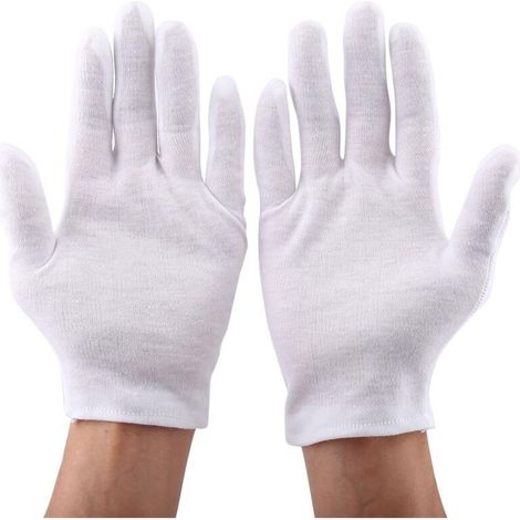 12 paires de gants de travail pratiques en coton blanc pour la protection contre l'inspection des pièces de monnaie, des bijoux et de l'argent. (1/5)