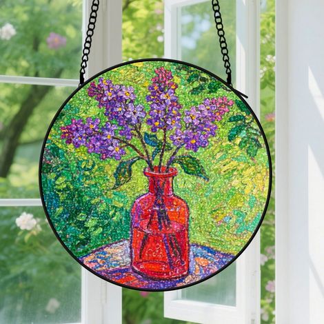 15cm Accroche-soleil vitrail suspendu, paysage floral délicat, panneau pour fenêtre, cadeau pour maman (1/5)
