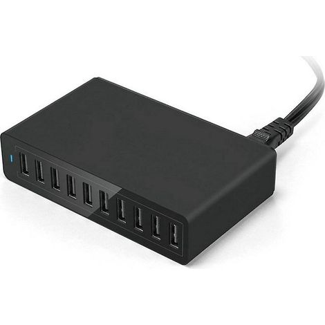 Desktop-USB-Ladestation 60 W, 1 Stück, Schwarz, 10 tragbare Ladestationen für Reisen und Zuhause zum Laden von Mobiltelefonen, Tablets und mit mehreren USB-Anschlüssen (1/5)