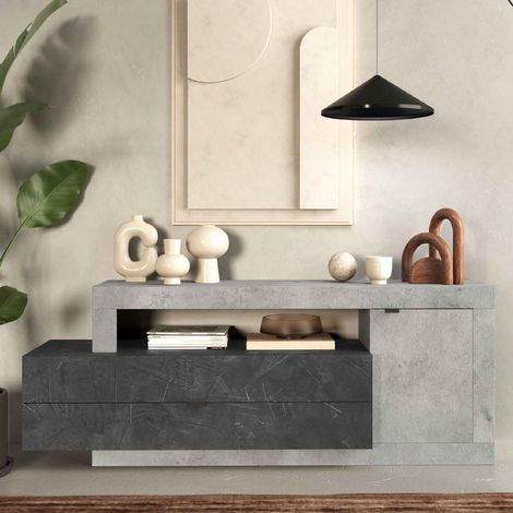 Madia soggiorno 1 anta 2 cassetti L159x65x42 cm - Freedom cemento / piombo
