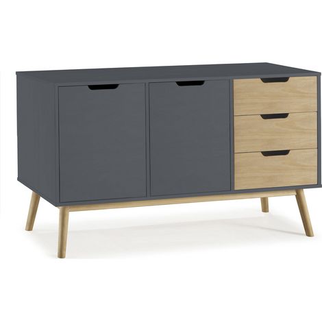 BUFFET JAVA 2 PORTES ET 3 TIROIRS GRIS ANTHRACITE ET CIRE