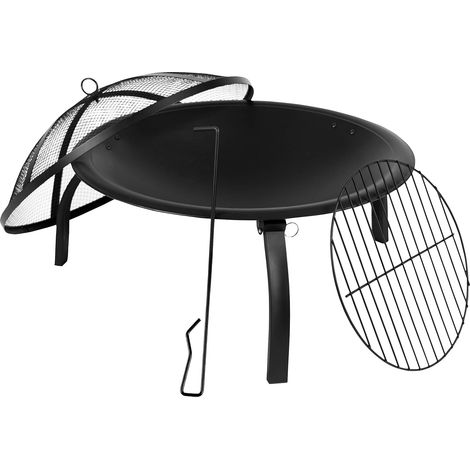Feuerstelle für den Außenbereich, Feuerstelle aus kaltgewalztem Eisen, Kamin für Garten, Campingplatz, Hof, Heizgerät mit Beinen, faltbar, mit Schürhaken, Grillrost und Deckel (1/5)