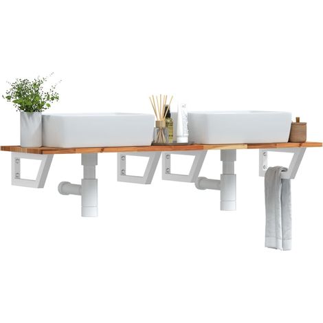 Étagère de vasque murale-Étagère murale-Étagère Suspendue acier et bois massif d'acacia 638654 (1/5)