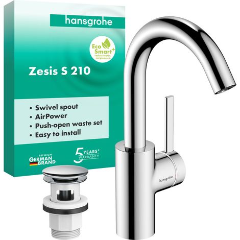 Hansgrohe Zesis S - Miscelatore lavabo con scarico Push-Open, CoolStart, EcoSmart+, cromato 74742000