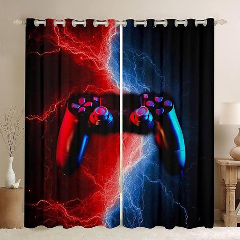 Rideau Occultant Vidéo De La Manette De Jeu Lightning du Joueur 280X260Cm 3D Impression Rideaux Salon Moderne Thermique Isolant Polyester Rideaux Chambre Cuisine Décoration - 280L X 260H cm (2 Panneau (1/5)