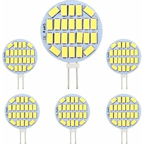 Ampoule G4 LED 3W, AC/DC12-24V, 300LM Blanc Froid 6000K, 24x5730 SMD, Équivalent Ampoule Halogène 30w, Non-Dimmable, G4 Ampoule Ronde LED pour Lumière d'armoire, Éclairage Encastré, Lot de 6- (1/4)