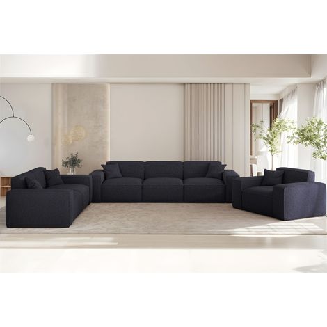 Sofaset Designersofa CELES PREMIUM 3-2-1 in Stoff Sven Dunkelblau