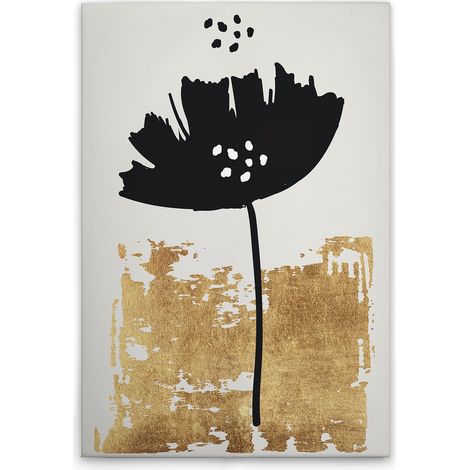 Leinwandbild Mohnblüte Schwarz Gold M1-No.50706 - Kunstdruck auf Leinwand in Creme Gold - Wandbild 80 x 120 cm