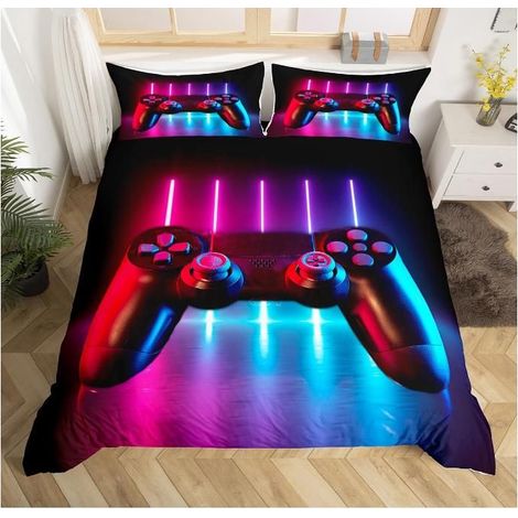 Jeu de literie Gamepad 220x240cm Console Jeu vidéo Housse de Couette Gamer Ensemble de lit dégradé néon Gamer Gaming Game - XCW (1/4)