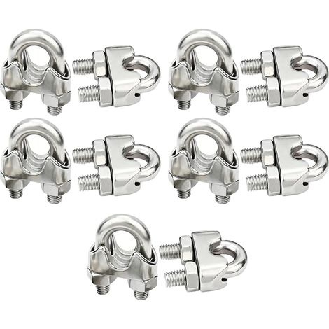 10 x Stainless Steel Cable Clamps, Stainless Steel U Bolt Clip, Steel Cable Clamp for Metal Cable Fastening, Sturdy Stainless Steel Bridge for Outdoor and Indoor Use, Silver (1/5)