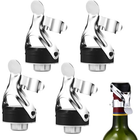 Lot de 4 bouchons de bouteille avec levier, bouchon à champagne universel, bouchon à champagne, bouchon à champagne scellé sous vide, bouchons de bouteille de vin, bouchon champagne en acier (1/5)