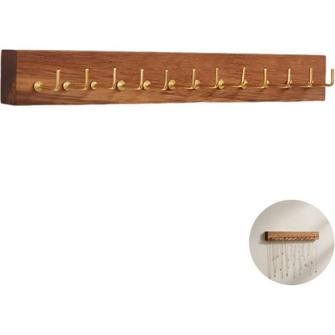 Présentoir à bijoux - crochets de suspension - étagère - présentoir - 27,5 cm - Bois massif - Marron (1/5)