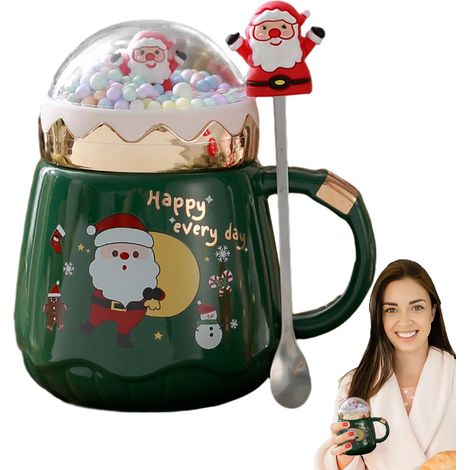 Mug de Noël en céramique de 500 ml avec couvercle en forme de boule à neige, idéal pour un usage domestique, la pâtisserie et l'organisation de la cuisine.-AquaForge (1/5)