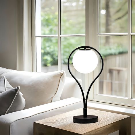 Moderne Tischlampe 41 cm mit Kugelglas, stilvolle Designer-Leuchte mit Metallrahmen und E27 Fassung, dekorative Beleuchtung für Schlaf- & Wohnräume