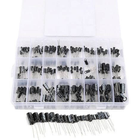 Kit d'assortiment de condensateurs électrolytiques noirs 240 pièces 0,1 uF-1000 uF avec boîte de rangement composants électroniques (1/5)