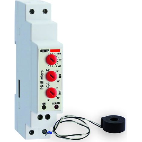 VEMER VE788800 PC1R MICRO - Centralina Controllo Carichi Prioritari, Misuratore di Potenza Attiva Monofase, 1 Modulo DIN, Bianco