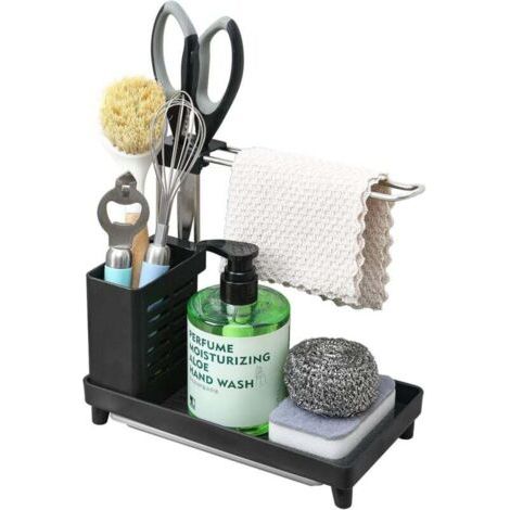 Organisateur d'Évier Salle de Bain avec Égouttoir Porte-Serviettes pour Éponges et Brosses