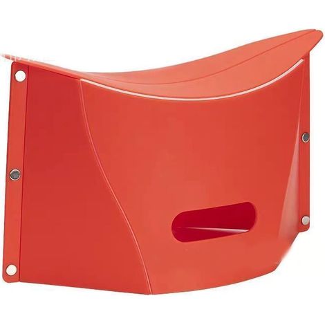 Tabouret pliant avec panier, léger et portable pour voyage et extérieur, tabouret bas en plastique rouge. (1/5)