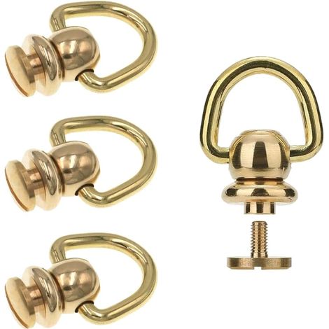 Set aus 4 vergoldeten D-Ring-Nieten und Schrauben aus Messing, dekorative Accessoires für Lederarbeiten, Handtaschen, Hundehalsbänder (1/5)