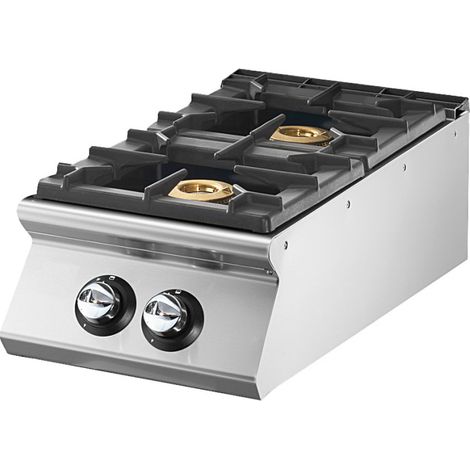 Cuisinière à gaz à 2 brûleurs chaque 6 kW, plateau de travail emboutie 400x730x250 mm - VIRTUS